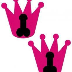 PASTEASE Bright Pink Crown With Black Penis Nipple Pasties ACCESSORIES