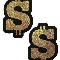 PASTEASE Money: Gold Glitter Dollar Sign Nipple Pastie ACCESSORIES