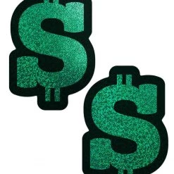 PASTEASE Money: Green Glitter Dollar Sign Nipple Pasties HEADBANGER COLLECTION