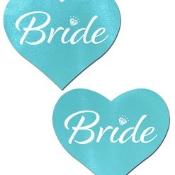 PASTEASE ACCESSORIES Love: Robin's Egg Blue 'Bride' Heart Nipple Pasties