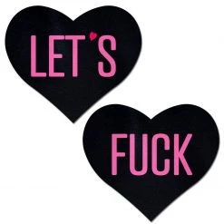 PASTEASE Love: Black Heart With Pink 'Let's Fuck' Nipple Pasties ACCESSORIES