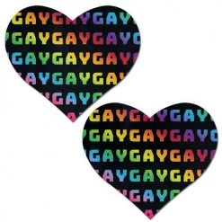 PASTEASE ACCESSORIES Love: Rainbow'GAY' Pattern On Black Heart Nipple Pasties