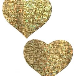 PASTEASE Love: Gold Glittering Hearts Nipple Pasties