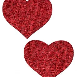 PASTEASE Love: Red Glitter Hearts Nipple Pasties