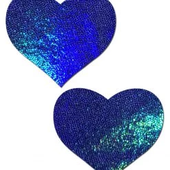 PASTEASE ACCESSORIES Love: Liquid Blue Spectrum Heart Nipple Pasties