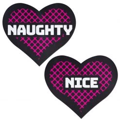 PASTEASE Love: Black And Pink Naughty And Nice Heart Nipple Pasties
