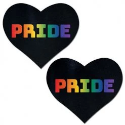 PASTEASE ACCESSORIES Love: Rainbow 'PRIDE' On Black Heart Nipple Pasties