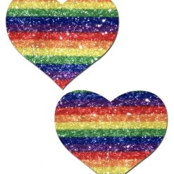 PASTEASE Love: Glittering Double Rainbow Heart Nipple Pasties