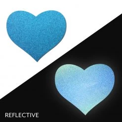 PASTEASE Love: Reflective Blue Heart Nipple Pasties ACCESSORIES