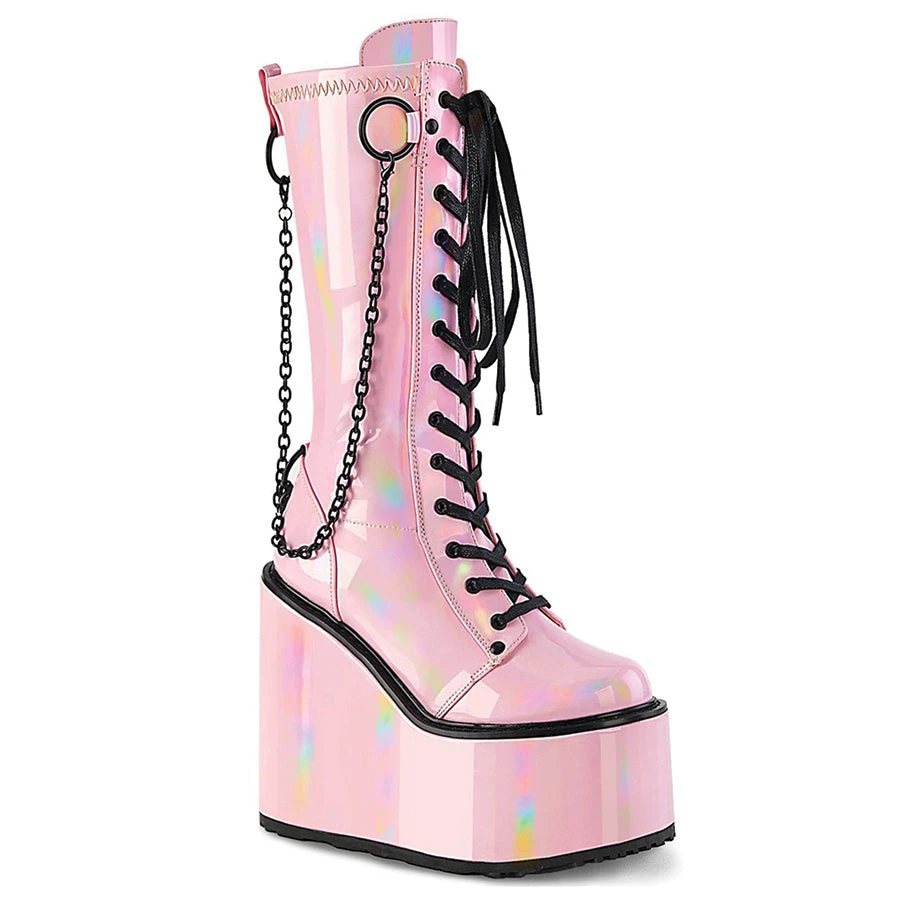 PLEASER UNCHAIN BOOTS PINK HOLOGRAM 3 PLEASER UNCHAIN BOOTS PINK HOLOGRAM