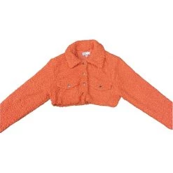Hot&Delicious ORANGE SHERPA CROPPED JACKET WOMEN