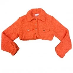 Hot&Delicious ORANGE SHERPA CROPPED JACKET WOMEN