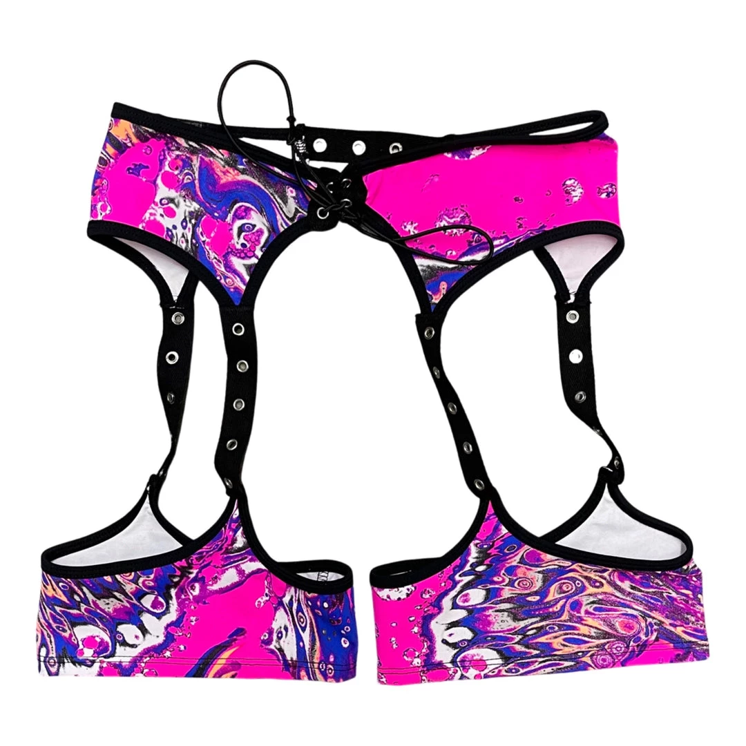 RAVELAND PINK ACID TIE DYE CRAZY SHORT CHAPS 5 RAVELAND PINK ACID TIE DYE CRAZY SHORT CHAPS