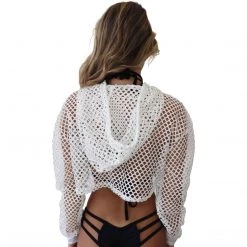 RAVELAND FISHNET CROP SHRUG HOODIE WOMEN