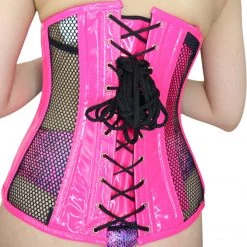 DAISY CORSET Top Drawer Steel Boned Hot Pink Patent & Fishnet Under Bust Corset