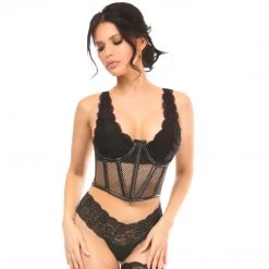 DAISY CORSET Lavish Black Fishnet Underwire Open Cup Waist Cincher