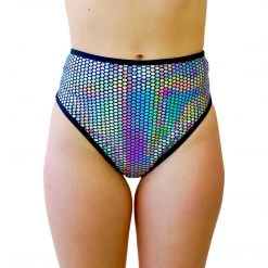 RAVELAND LIQUID MIRROR HIGH WAISTED BRAZILIAN BOTTOMS- SILVER WOMEN