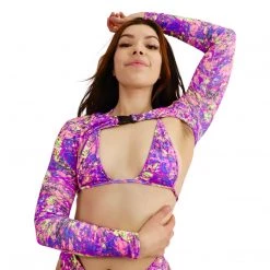 RAVELAND NEW ARRIVALS LOST FREQUENCY PURPLE SHRUG TOP