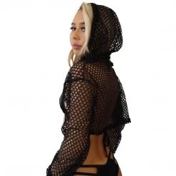 RAVELAND FISHNET CROP SHRUG HOODIE WOMEN