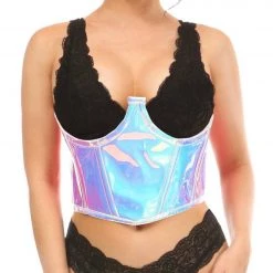 DAISY CORSET Lavish Blue/Purple Holo Open Cup Underwire Waist Cincher WOMEN