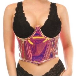 DAISY CORSET WOMEN Lavish Rainbow Gold Holo Open Cup Underwire Waist Cincher