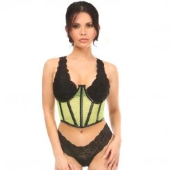 DAISY CORSET Lavish Neon Green Fishnet Underwire Open Cup Waist Cincher Regular Price