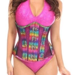DAISY CORSET UNDERBUSTS & CORSETS RAINBOW GLITTER FISHNET UNDER BUST CORSET