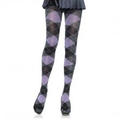 RAVELAND Black & Purple And Heather Argyle Tights WOMEN