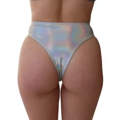 RAVELAND HOLOGRAPHIC SILVER HIGH WAISTED BRAZILIAN BOTTOMS