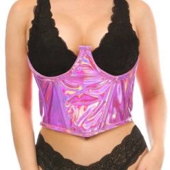 DAISY CORSET Lavish Fuchsia Holo Open Cup Underwire Waist Cincher