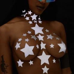 Neva Nude Reflective Starry Nights Nipple Sticker Crop Top