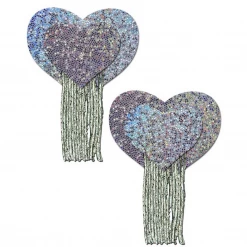 PASTEASE Love: Silver Glitter Hearts With Tassel Fringe Nipple Pasties