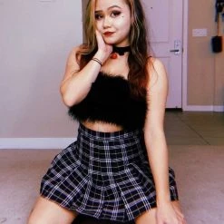 RAVELAND WOMEN BLACK PLAID SKIRT