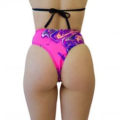 RAVELAND NEW ARRIVALS PINK ACID TIE DYE HIGH WAISTED BRAZILIAN BOTTOMS