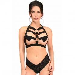 DAISY CORSET WOMEN Black Stretchy Body Harness W/Silver Hardware