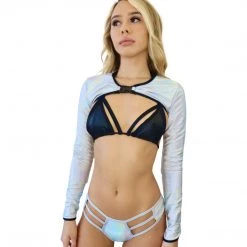 RAVELAND NEW ARRIVALS HOLOGRAPHIC SHRUG TOP