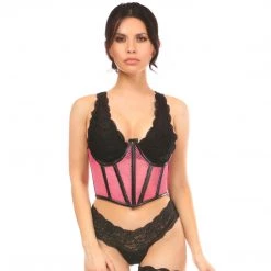 DAISY CORSET Lavish Pink Fishnet Underwire Open Cup Waist Cincher WOMEN