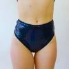 RAVELAND NEW ARRIVALS LIQUID MIRROR HIGH WAISTED BRAZILIAN BOTTOMS- BLACK