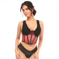 DAISY CORSET Lavish Red Fishnet Underwire Open Cup Waist Cincher WOMEN