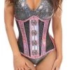 DAISY CORSET UNDERBUSTS & CORSETS PINK HOLO FISHNET STEEL BONED UNDER BUST CORSET