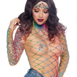 DISCONTINUED WOMEN High Neck Fishnet Bodysuit
