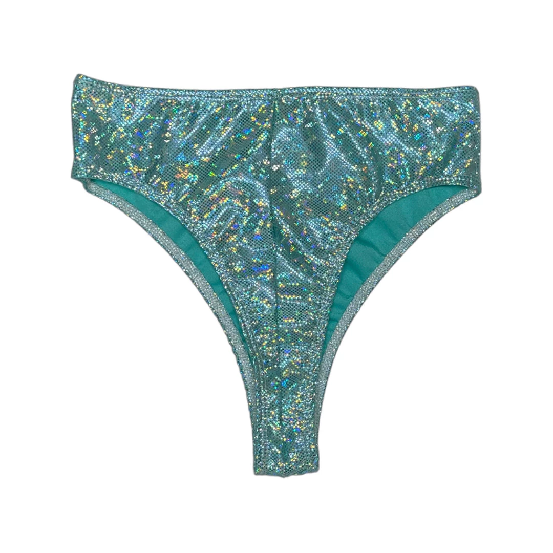 RAVELAND WOMEN RETRO GLITTER-MINT HIGH WAISTED BRAZILIAN BOTTOMS 6 RAVELAND WOMEN RETRO GLITTER-MINT HIGH WAISTED BRAZILIAN BOTTOMS