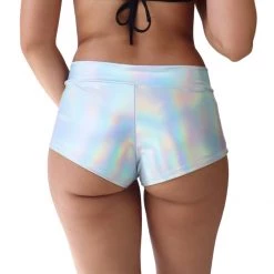 RAVELAND NEW ARRIVALS HOLOGRAPHIC SILVER BOOTY SHORTS