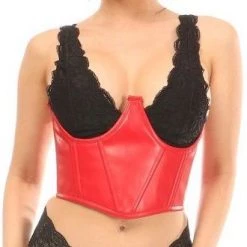 DAISY CORSET Lavish Red Faux Leather Open Cup Waist Cincher WOMEN