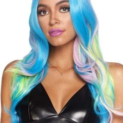 LEG AVENUE Long Blue Multi-Color Wig BRAIDS 7 LEG AVENUE Long Blue Multi-Color Wig BRAIDS