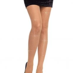 LEG AVENUE Lycra Fishnet Pantyhose With Rhinestone