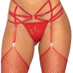 DISCONTINUED WOMEN Strappy Rhinestone Garter Belt
