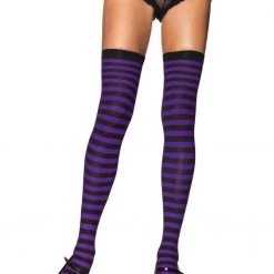 LEG AVENUE Striped Nylon Thigh Highs