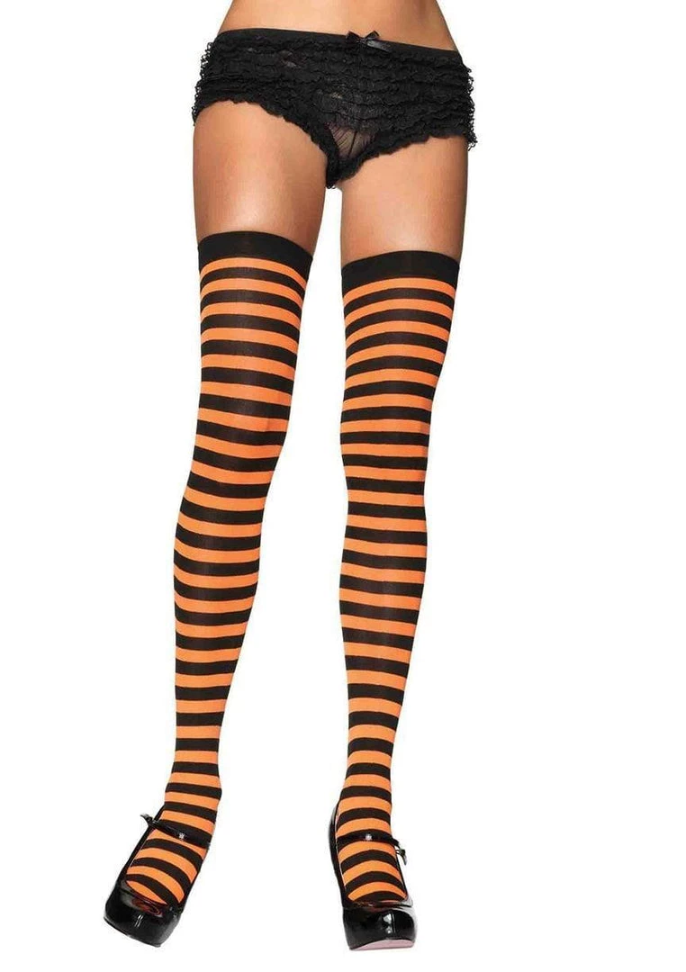 LEG AVENUE Striped Nylon Thigh Highs 5 LEG AVENUE Striped Nylon Thigh Highs