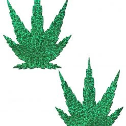PASTEASE Leaf: Glittering Green Pot Leaves Nipple Pasties